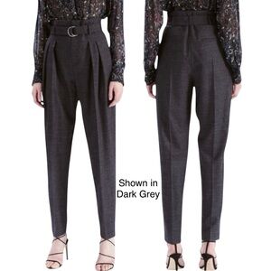 IRO Wool Belted High Waisted Trousers Tapered Straight Leg Pants Grey XS US 2